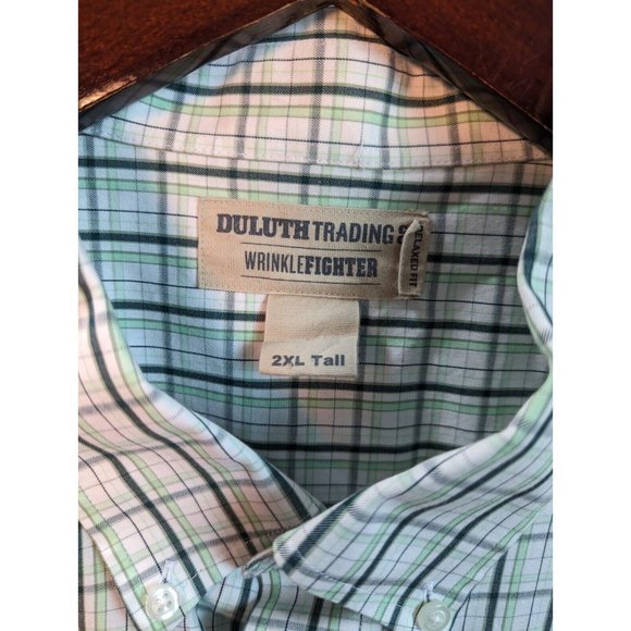 Duluth Trading Mens Shirt Magnaready Buttons Wrinkle Fighter Green Plaid XL T - Picture 3 of 6